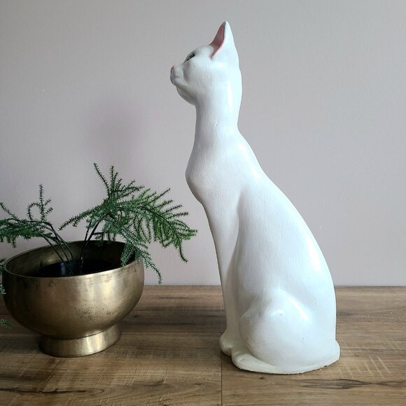 14'' tall vintage long neck white cat with green glass eyes figurine. - Picture 6 of 8